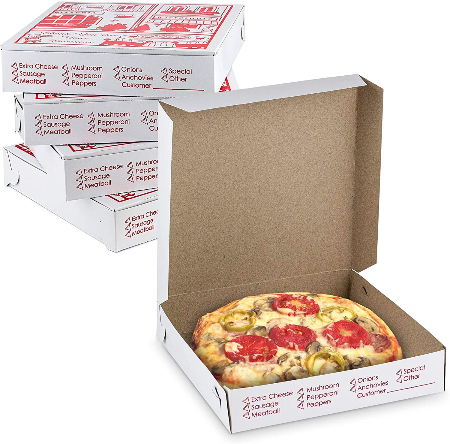 MT Products Thin Pizza Box - 10" x 10" x 2" Lock Corner Clay Coated - Pack of 10
