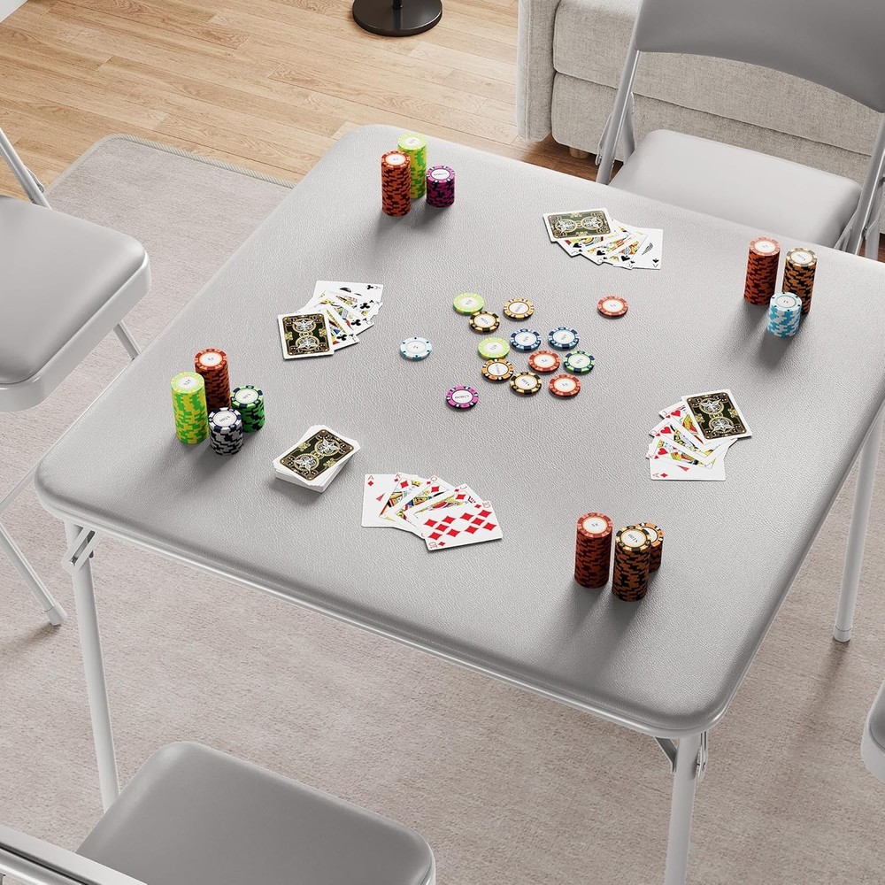 Folding Card Table Portable Square Card Table Foldable Tables W/ Upholstered PU