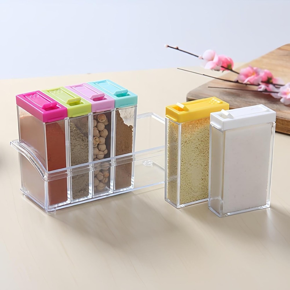 6 Pcs Spice Jars, Empty Spice Containers with Tray, Rectangular Small Seasoning