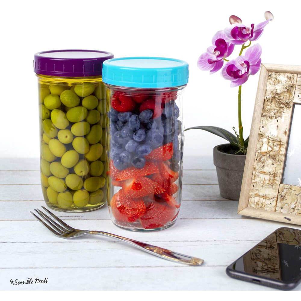 Sensible Needs 16 Pack Colored Plastic Storage Lids Mason Jar 8 Regular &Wide