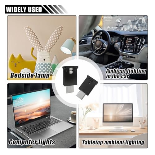 2 Pcs Mini USB LED Ambient Light, Adjustable 8 Colors RGB Dynamic Gradient