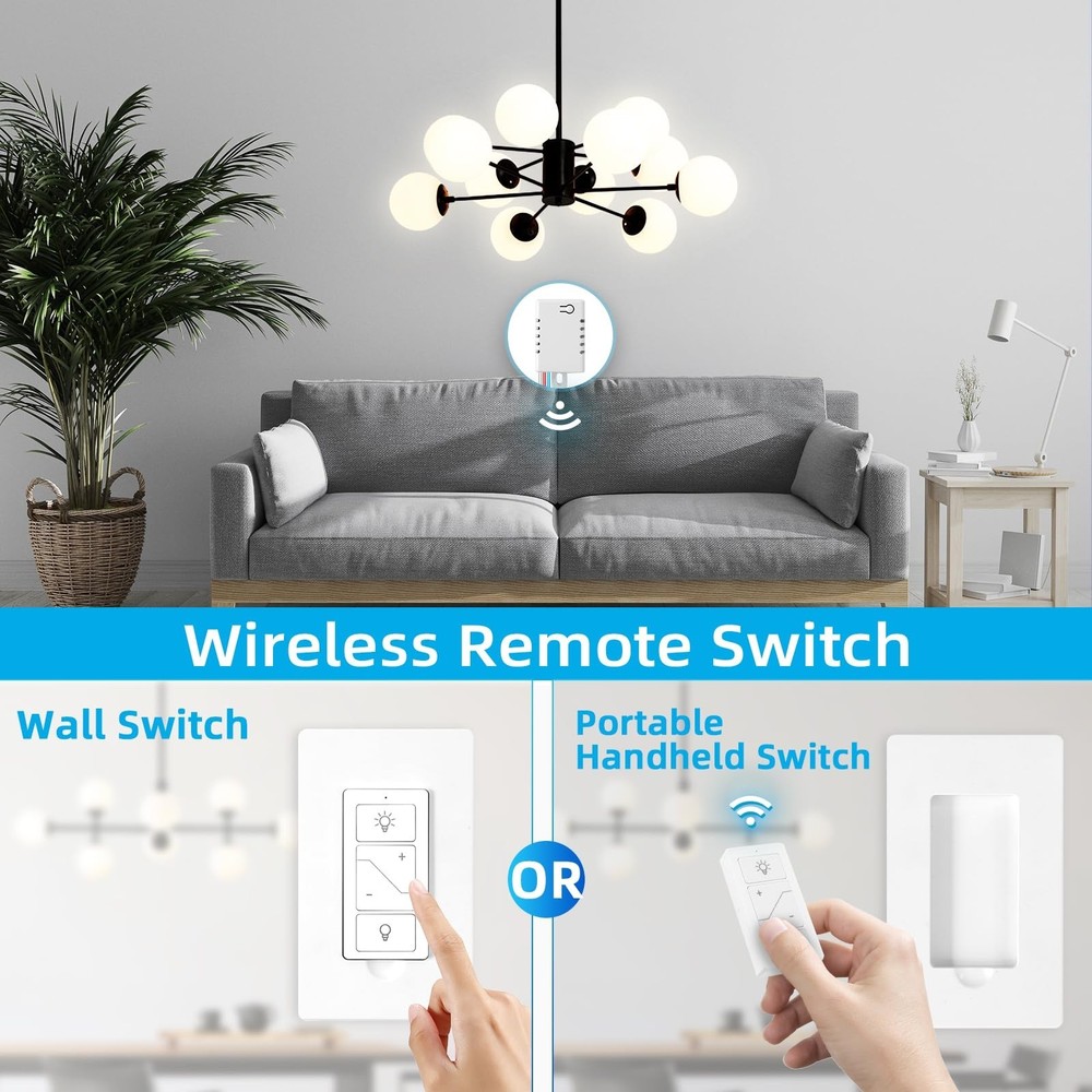 Wireless Dimmer Switch, 2 Remote Light Switch and 2 Receiver kit, Work with A...
