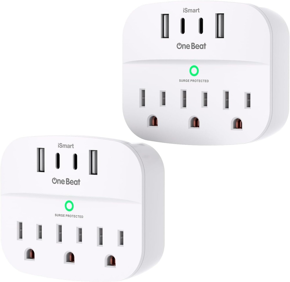 2 Pack Multi Plug Outlet Splitter with USB, Surge Protector, 490 J