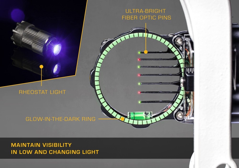 Trophy Ridge React Pro 7 Pin Archery Bow Sight - Tool Less Windage and Elevat...