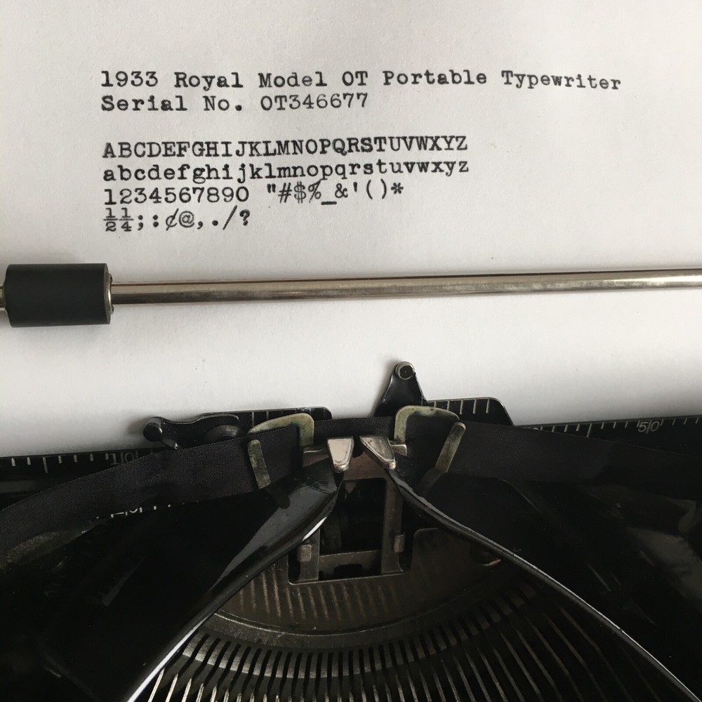1933 Black Royal Model OT Portable Typewriter & Case, Pristine Working Condition