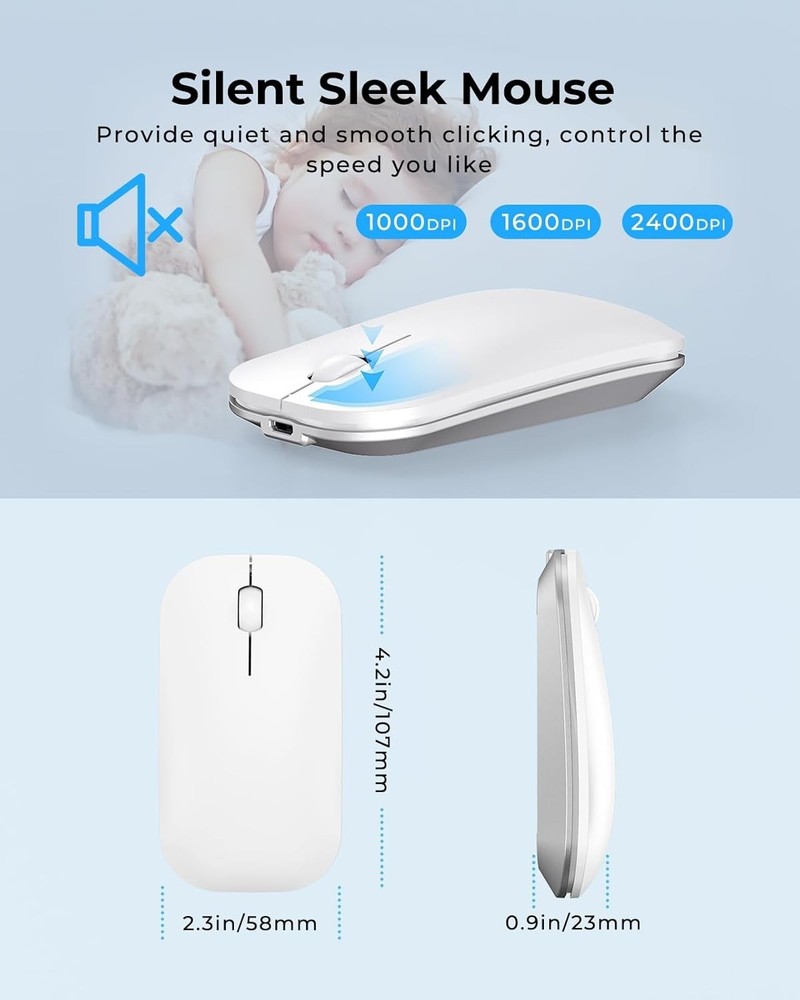 Bluetooth Keyboard & Mouse Set - Fits Windows, Mac, iPad - Rechargeable & Slim