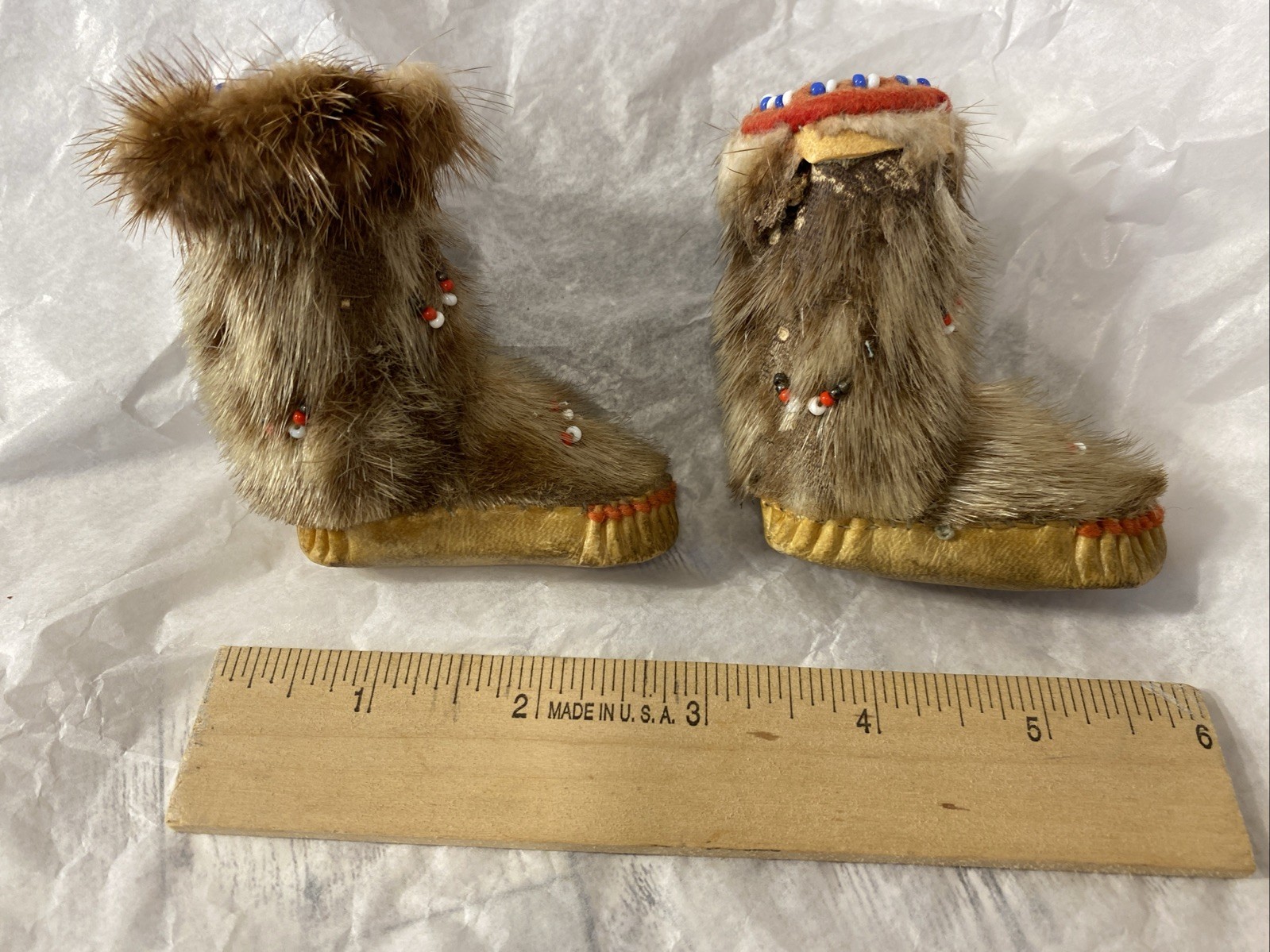 Beaded Fur Moccasin Boots Likely For A Doll Possibly Intuit