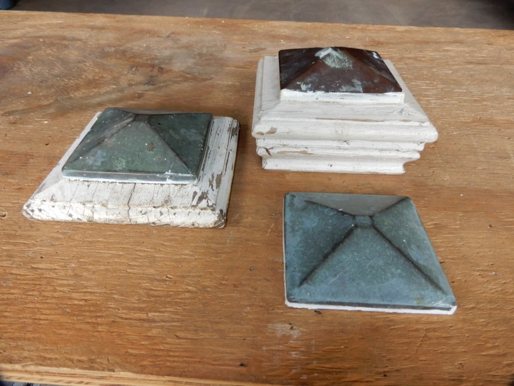 3 ANTIQUE VICTORIAN COPPER ARCHITECTURAL POST CAPS