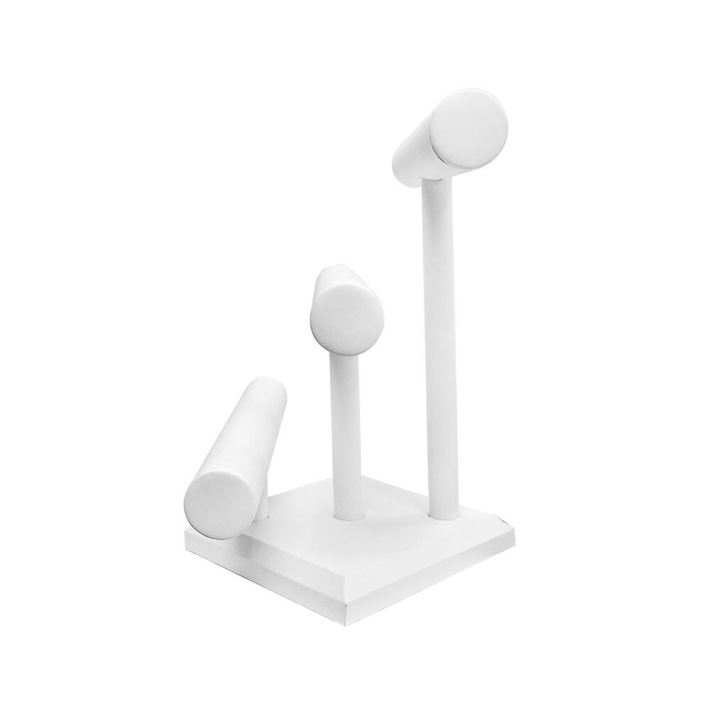 3 Tiers Bar White Faux Leather Bracelet Watch Holder Display Jewelry 12"W x 13"H