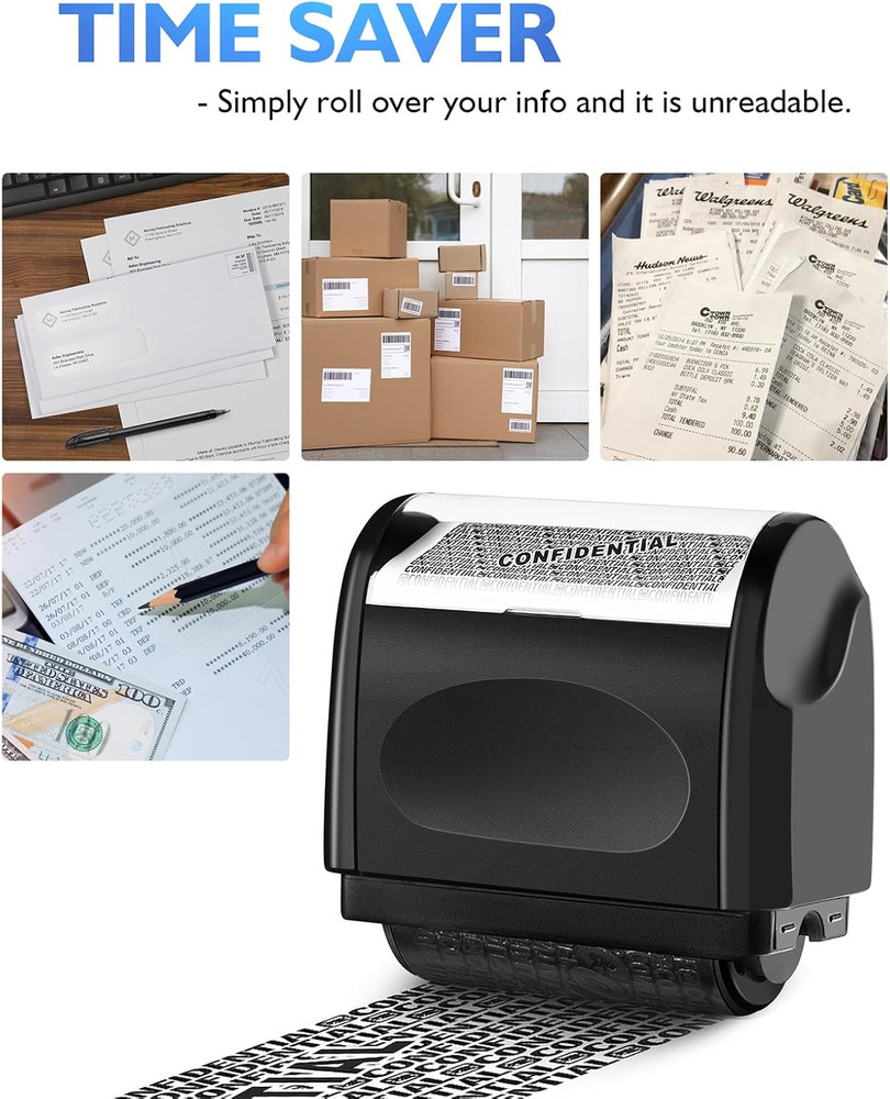 Identity Theft Protection Roller Stamp, 1 Refill Ink - Confidential Roller Stamp