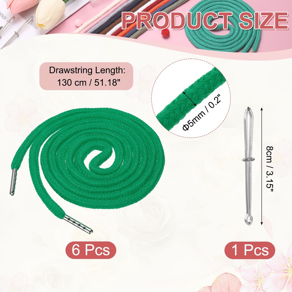 6 Pcs Hoodie Strings Drawstring Cords with Easy Threader (Grass Green)