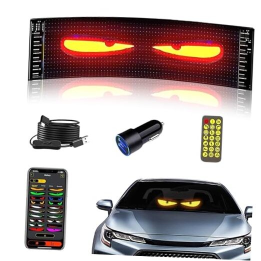 LED Sign for Car – Flexible Devil Eyes Light for Windshield, LED Digital Panel