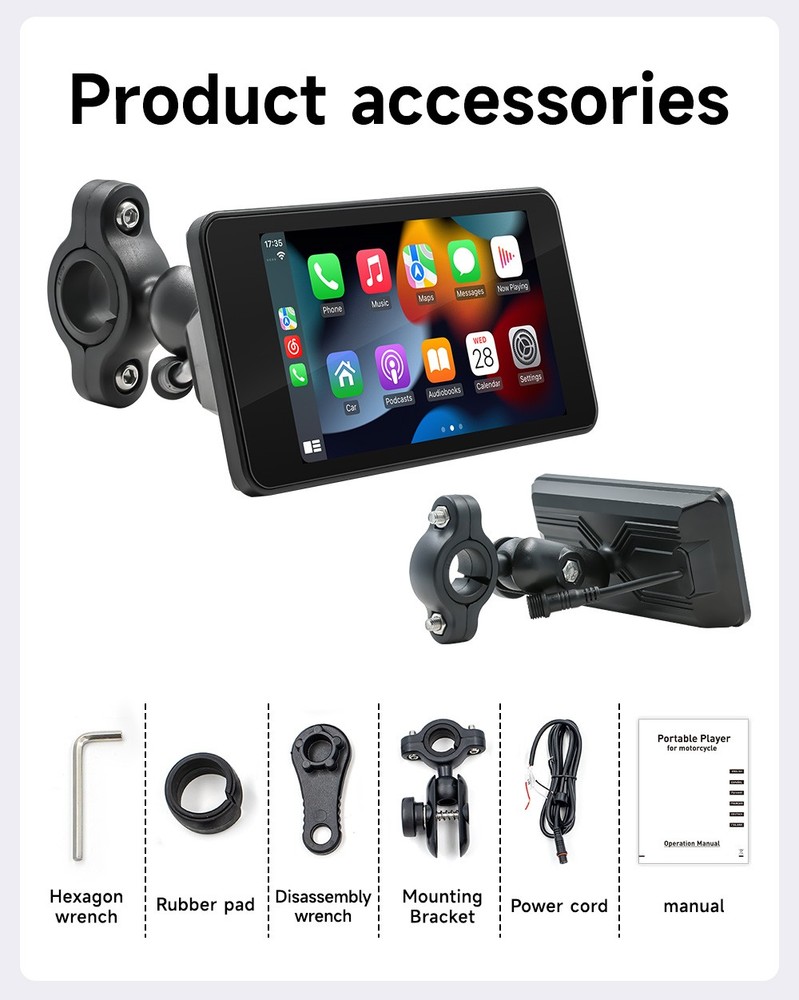 5" Waterproof Motorcycle Navigator Portable Wireless CarPlay Android Auto Screen