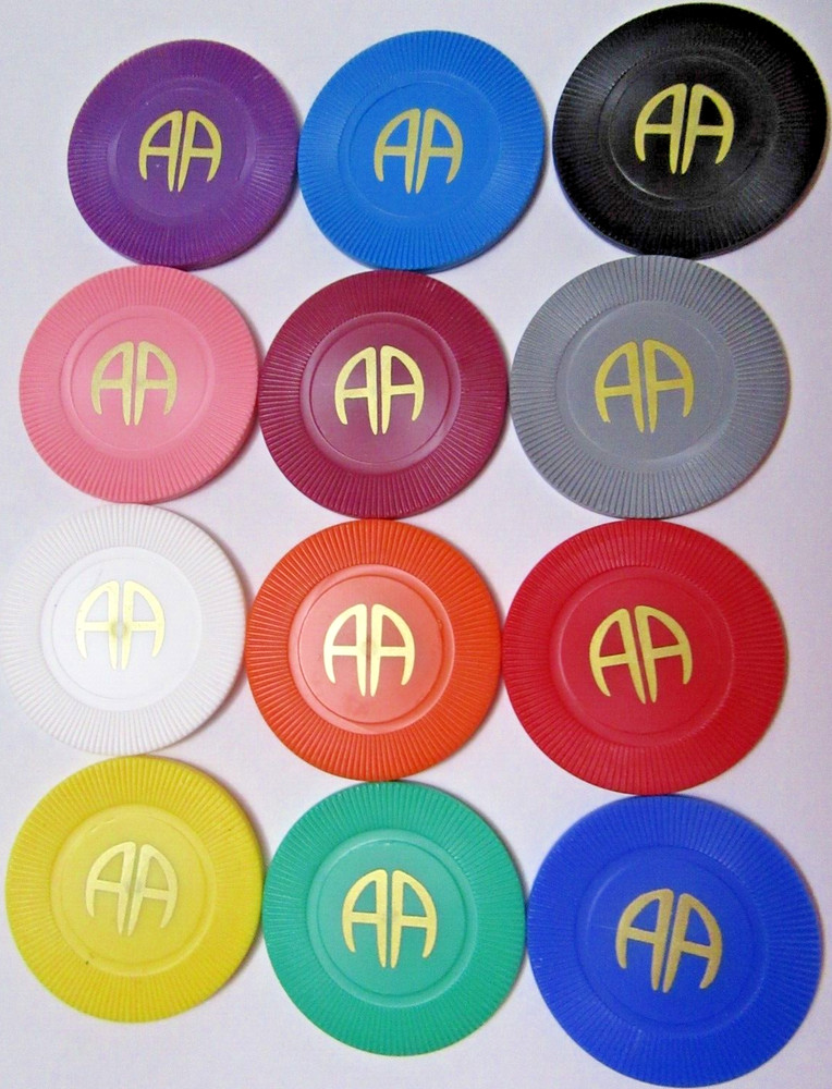 Alcoholics Anonymous Plastic AA Poker Chips Medallion Token