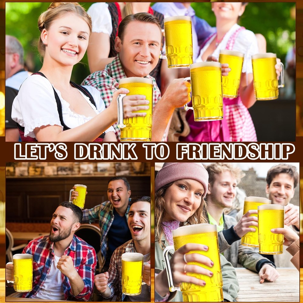 12 Pcs Clear Plastic Beer Stein Mug with Handle Shatter Resistant Large Dimpl...