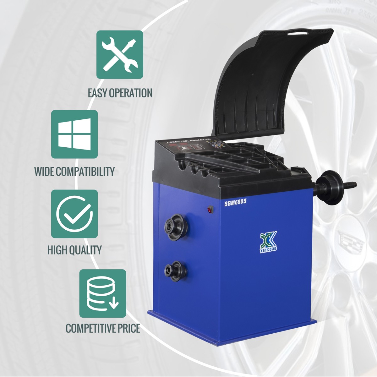 XK 580 690 Tire Changer Wheel Balancer Machine Combo Tire with Hood Cover 2.0 HP