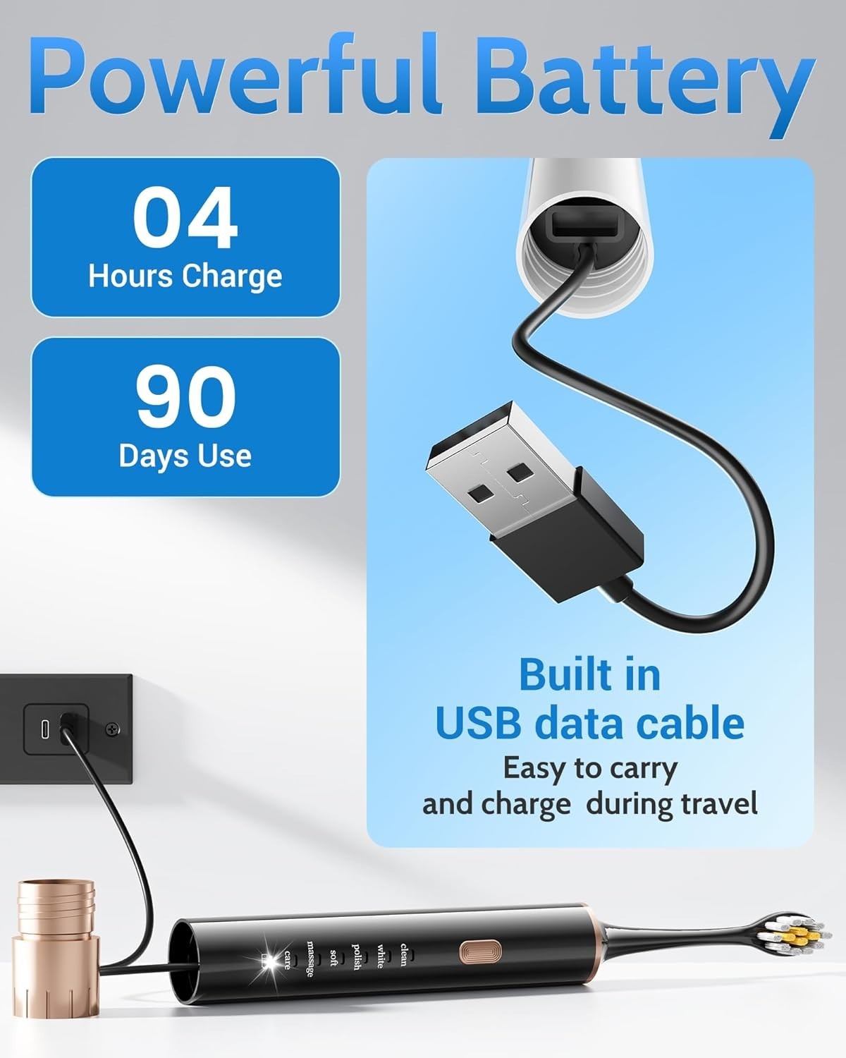 2 Pack Electric Toothbrush Sonic Toothbrush USB Rechargeable 12 Heads 6 Modes