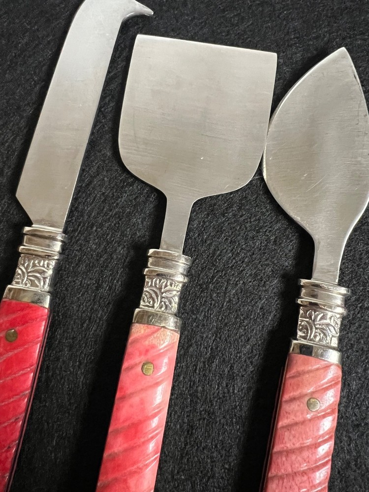 Hand Made Vintage Bone Handled Cheese Set Heavy Elegant