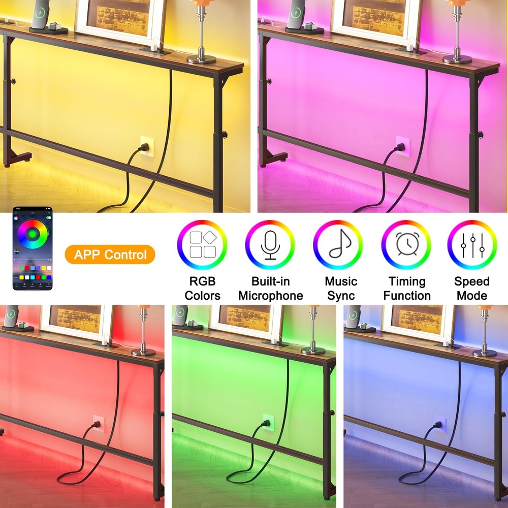 YGEOMER 79in Behind Couch Table Adjustable Height Sofa Table with Charge Stat...