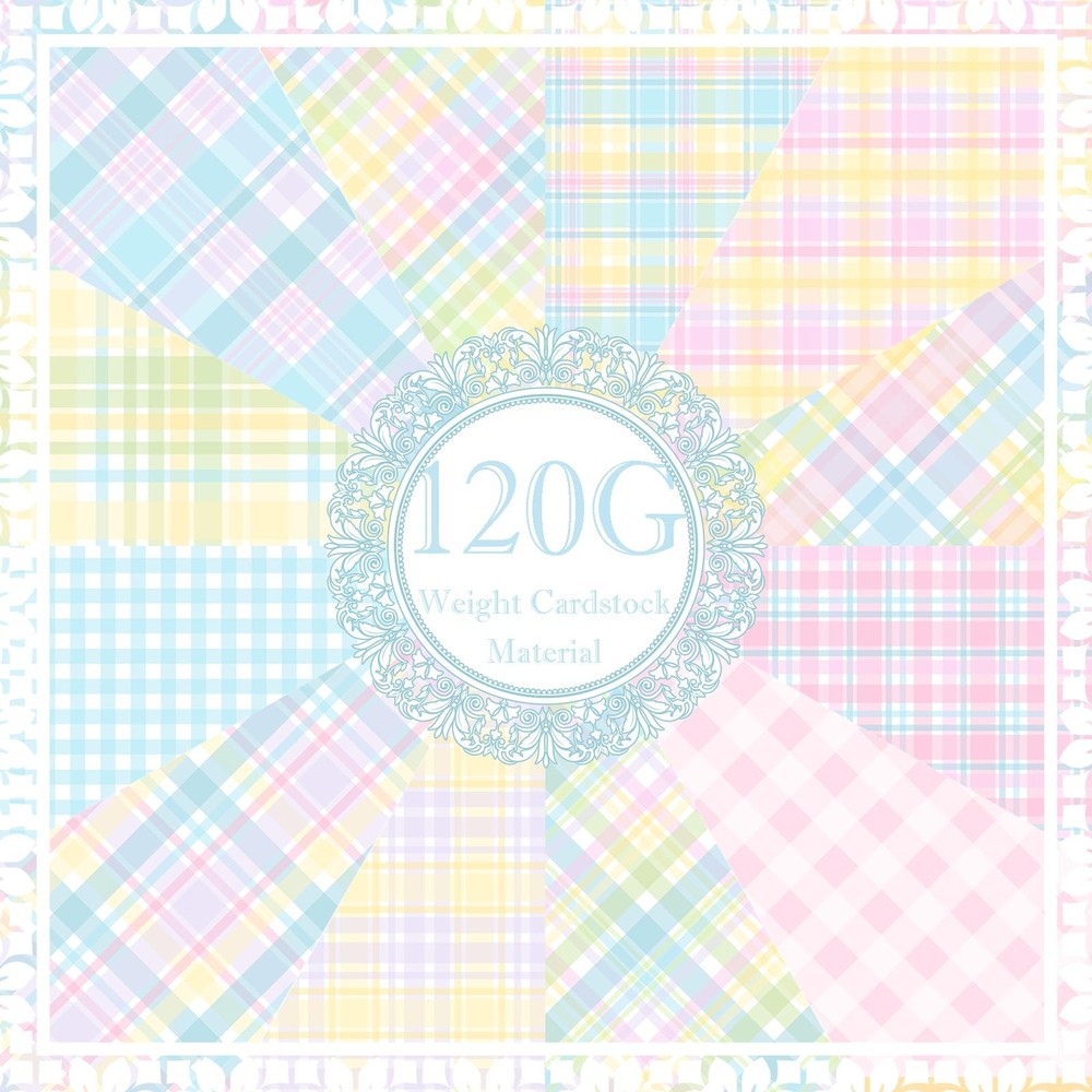 24 Sheets Pastel Scrapbook Paper, Pink Spring Gingham Patterns Decorative Craf
