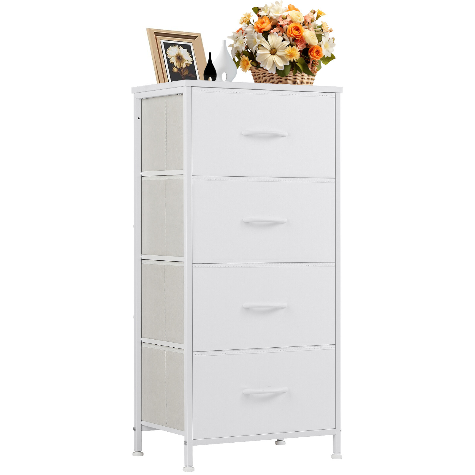 Skinny 4-Drawer Dresser - Fabric Storage Tower, Chest of Drawers for Bedroom