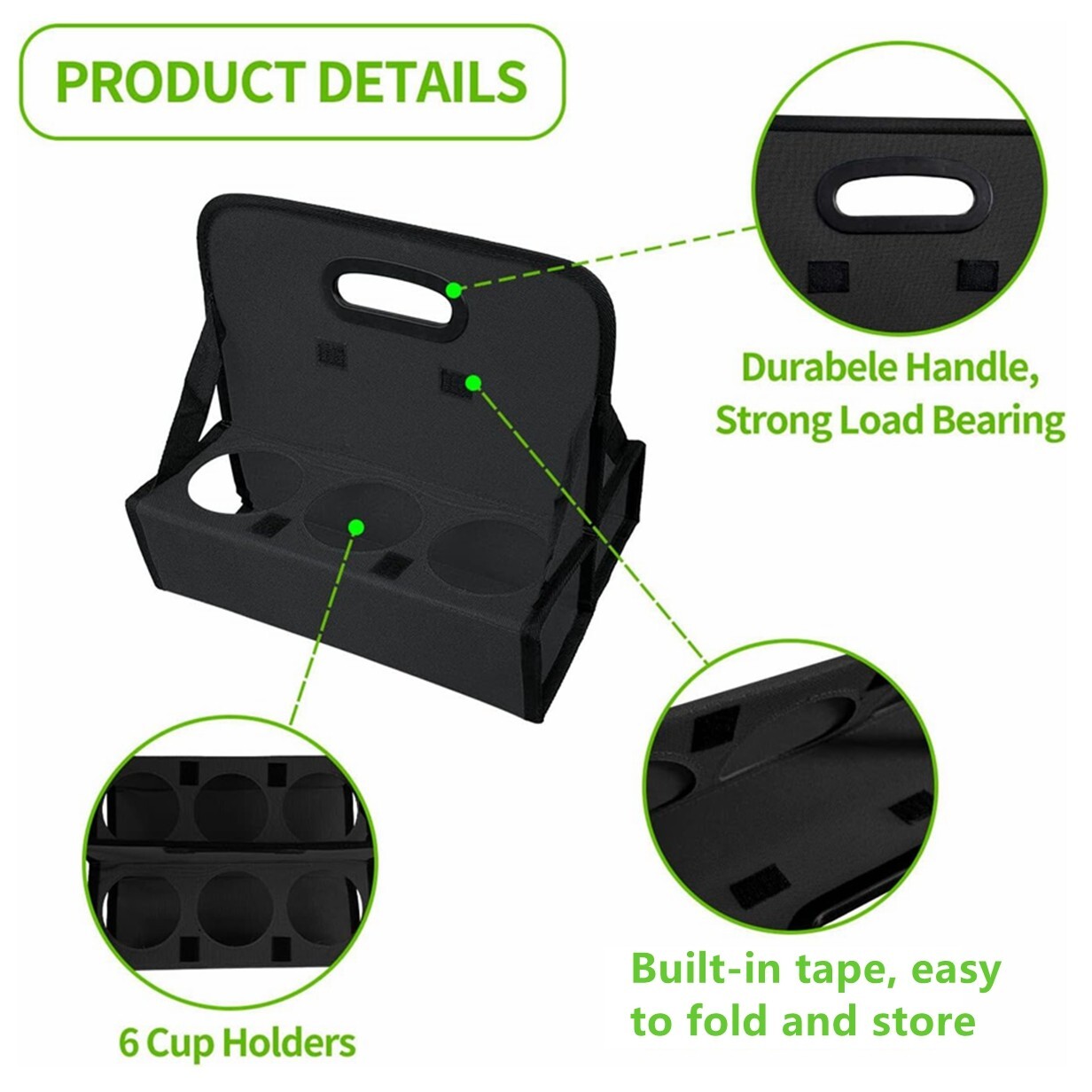 Cup Caddy Portable Drink Carrier or Cans Reusable, 6-Cup Holder with Handle