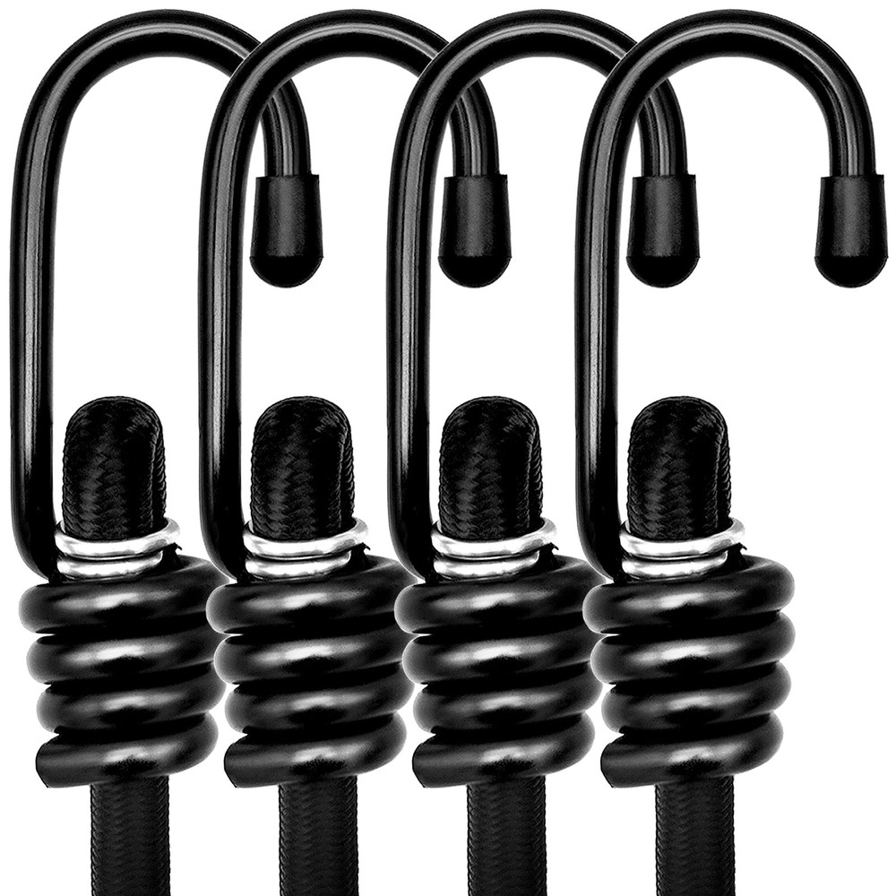 Bungee Cords with Hooks, Black 4 Pack Industrial Grade Heavy D