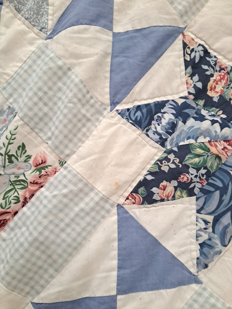 Handmade Star & Floral Pattern Blue Patchwork Quilt