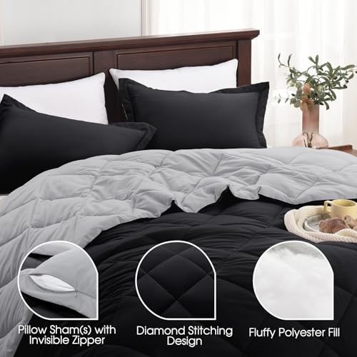 Comforter Set - Black Comforter Set Reversible Bed Queen 02 - Black/Grey