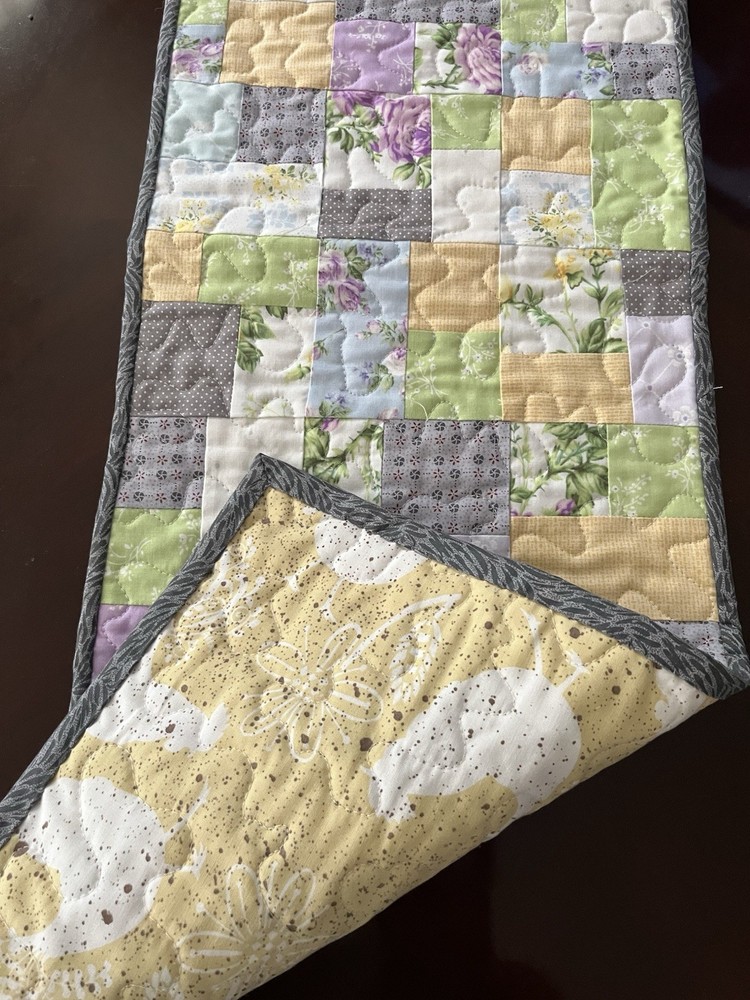 Hand Made Quilted Table Runner/ Topper~ 12" x 38" ~ Multicolored Patchwork