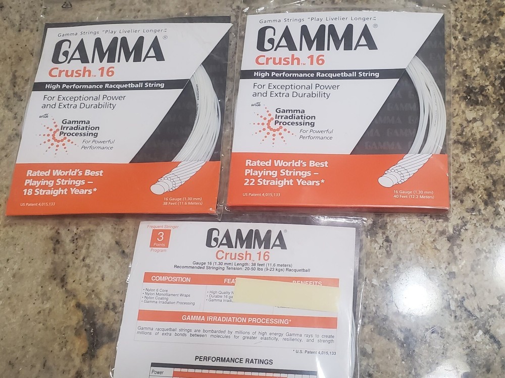 3 Gamma Crush 16 tennis string sets