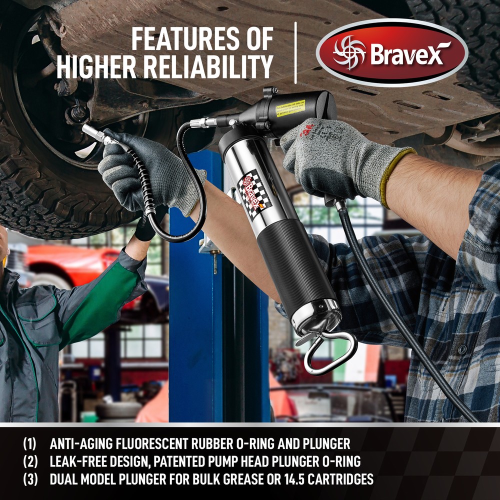 Bravex Professional Pneumatic Automatic Grease Gun, Continuous Cycle 6000 PSI