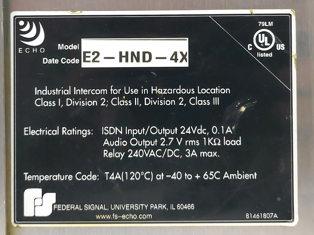 Federal Signal 81461807A E2-HND-4X 2 Digital Intercom Station