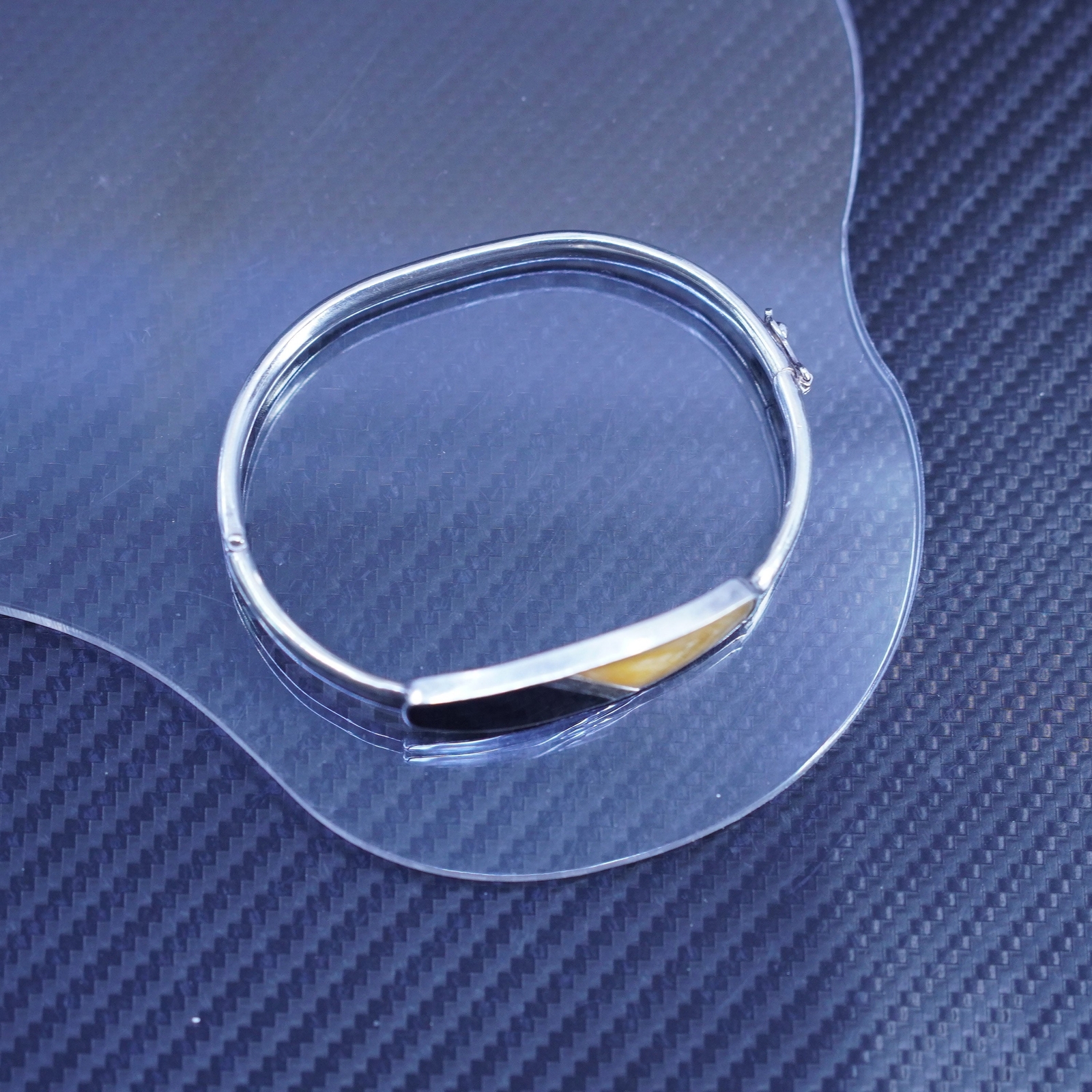 Mexican Sterling Silver 925 Hinged Bangle Bracelet 6.5 Black