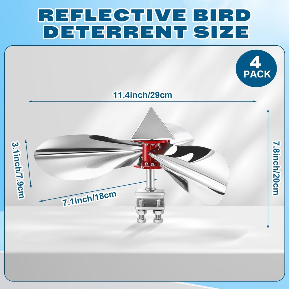 4 Pack Reflective Spinning Bird Deterrent with Clamp Mount Windmill Shape Bir...