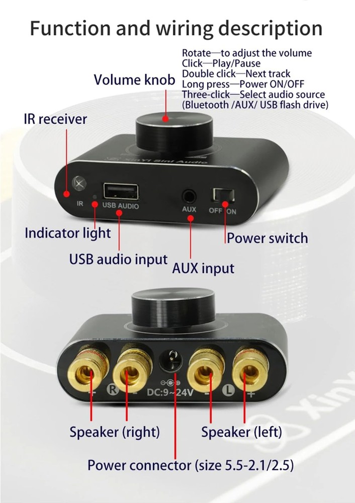 Remote Control HIFI Bluetooth 5.1 Amplifier board Class D 15Wx2 two-channels Ste