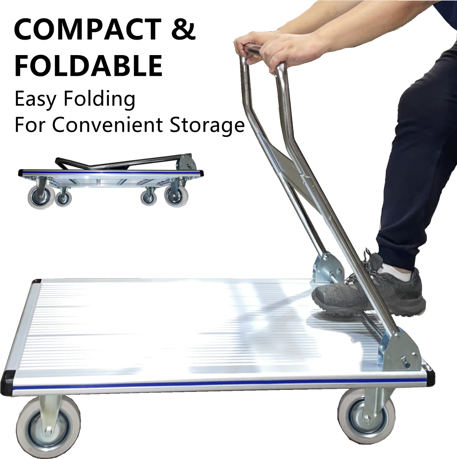 Folding Platform Truck, Aluminum, 660 lb. Cap, 48" x 24" x 8-3/8"