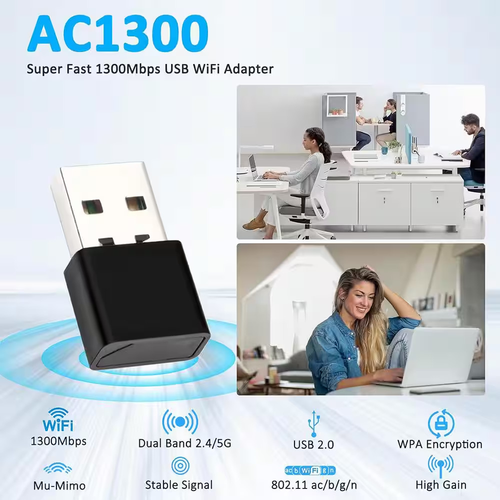 1300Mbps USB Wifi Adapter for Pc-Tiny Size Wireless Network Adapter for Desktop