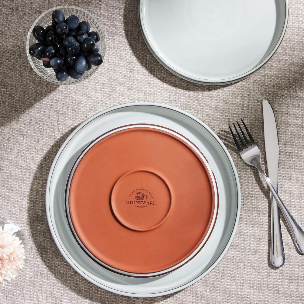 12 Pieces Stoneware Dinnerware Set for 4, Ceramic Dinner Dishware Icy White
