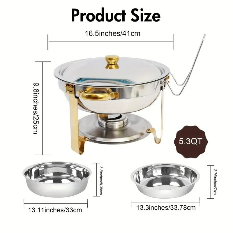 2-4 Pack Round Chafers Buffet Sets 5 Qt Chafing Dish Buffet Set Gold & Silver