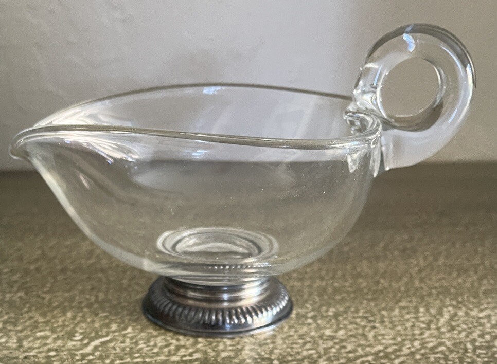 Sterling Silver Bottom Collar Glass Triangular Scoop Sauce Boat