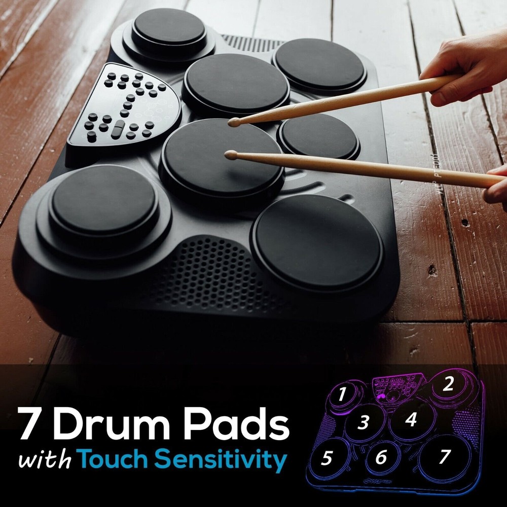 Pyle PTED01 Electronic Table Top Drum Kit, 7 Drum Pads with Touch Sensitivity
