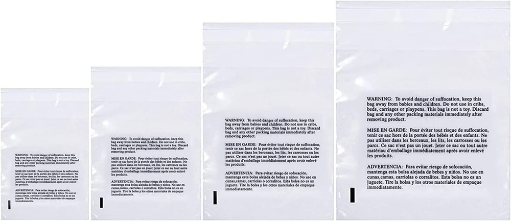 Clear Poly Bags with Suffocation Warning - 400 Count Assorted Sizes - Resealable