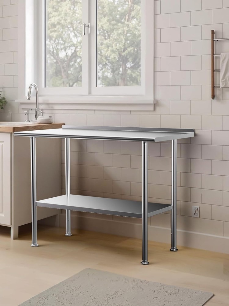 **24×48 All-Stainless Steel Prep Table w/ Backsplash & Adjustable Undershelf**