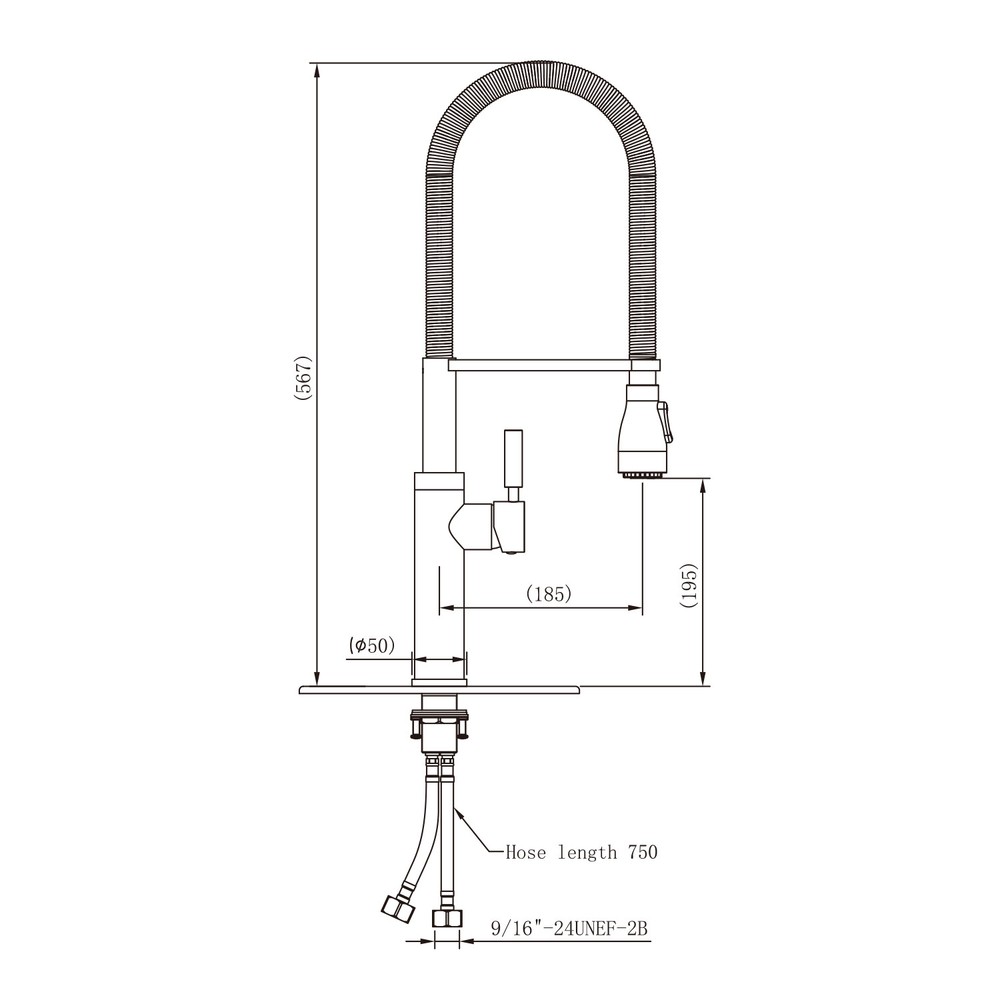Single-Handle Spring Spout Kitchen Sink Faucet with Pull Down Sprayer