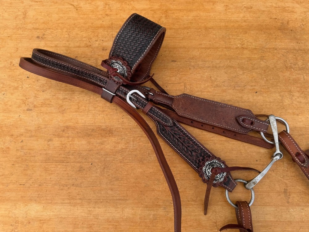 Ranch Pony Western Bridle w Fishback Never Rust Snaffle Bit & Split Reins