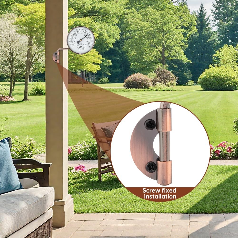 4" Brass Outdoor Thermometer, Outside Decorative Weather Thermometer Hygrometer,