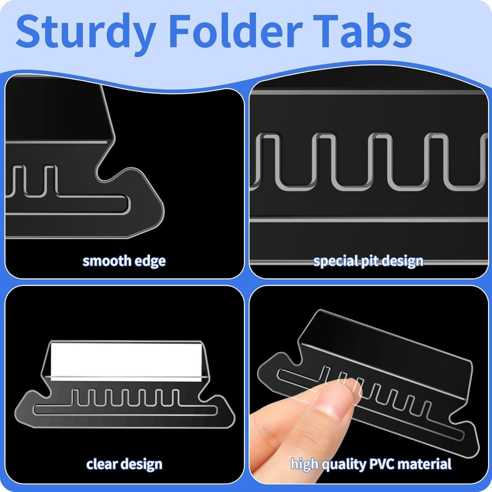 Hanging File Folder Tabs 120 Pcs File Folder Tabs 200 Pcs Inserts Clear PVC NEW