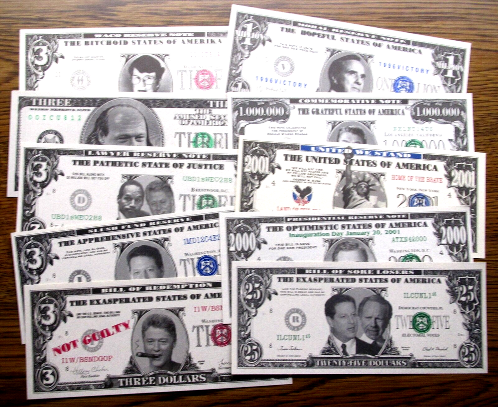 Political Satire Notes - 10 Different Notes - Mostly Clinton/Bush Era - Lot B