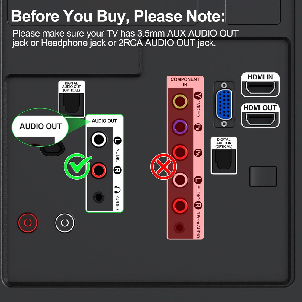 RCA Bluetooth 5.3 Adapter for TV, 3.5Mm AUX Bluetooth Transmitter Receiver for 2